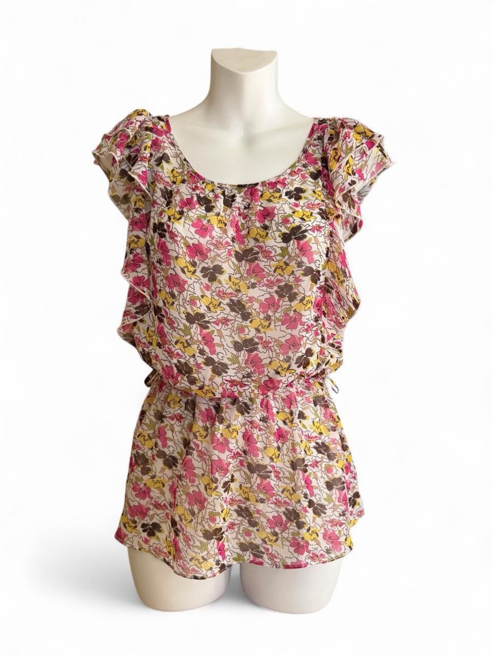 Forever 21 Pink Floral Ruffle Sleeve Blouse